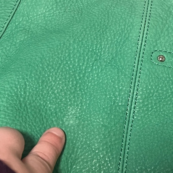 B. Makowsky Green GENUINE LEATHER  Purse Shoulder Bag Matching Makeup Bag - Picture 5 of 11